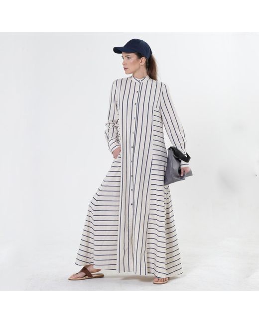 Metamorph White Maxi Dress On Stripes
