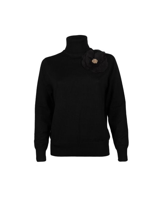 House of Laines London Black Laines Couture Embellished Corsage Knitted Roll Neck Jumper