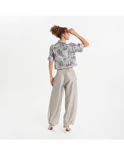 Lalipop Design Gray Cropped Jacquard Organza Jacket
