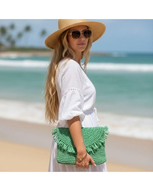 Springmoonatelier Green Handmade Raffia Mini Bag –