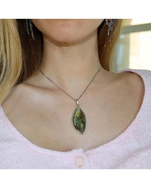 Mineralgems•Studio Metallic Labradorite Navette Pendant With Sterling Chain