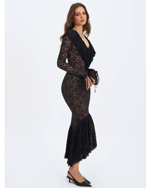 Miss Circle New York Black Parisa Lace Ruffled Mermaid Maxi Dress