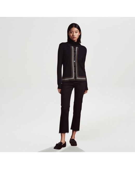 Smart and Joy Black Cardigan With Contrasting Edges- And Coffee