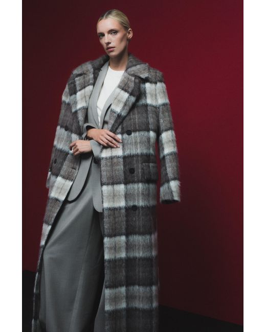 InAvati Gray Checked Maxi Coat With Meida Padding