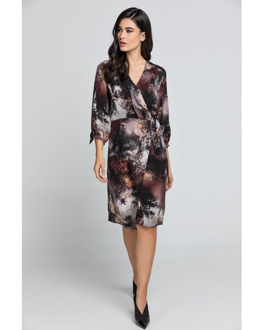 Conquista Brown Print Wrap Dress