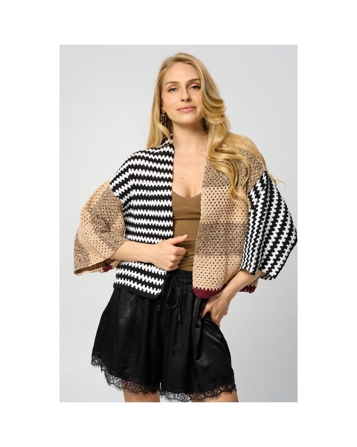 Saachi Brown Crochet Granny Square Pattern Jacket