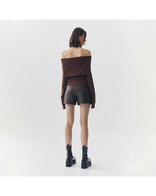 Ats the Label Brown Sia Off Shoulder Knit Top