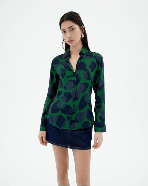 Thinking Mu Green Leaf Ecovero Katha Blouse