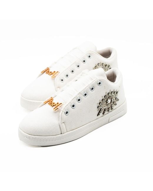 Rettrose White Gabriella Luxury Canvas Handmade Embellished Tennis Shoe