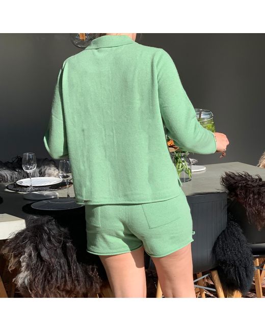 tirillm Green Nadine Short Cardigan With Collar And Pockets