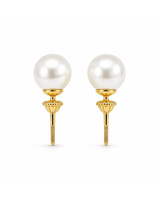 Pearl Code Metallic Perfectly Round Freshwater Pearl Stud Earrings