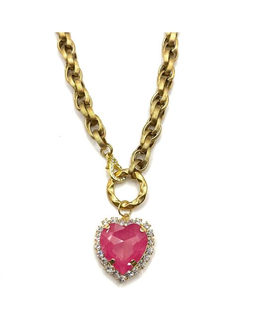 Achala Handcrafted Metallic Rose Heart Crystal Pendant Necklace