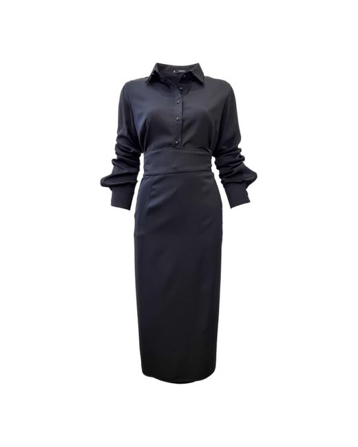 lagami Blue Silky Button Down Shirt And Wrap Skirt Set