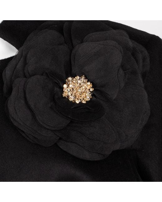 House of Laines London Black Laines Couture Wool Blend Cape With Embellished Corsage