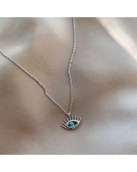 Spero London Metallic Aqua Eye Evil Eye Sterling Necklace