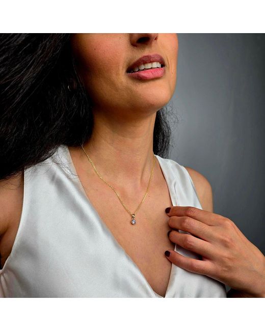 Harfi Metallic Mini Round Topaz April Birthstone Pendant Necklace