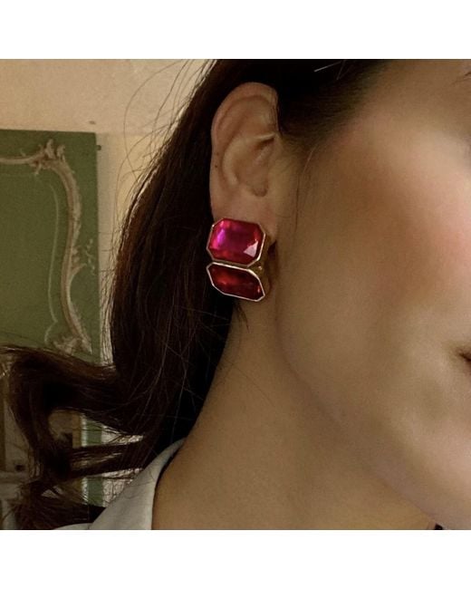 Michael Nash Jewelry Red Clara Fuschia And Ruby Double Stone Clip Earrings