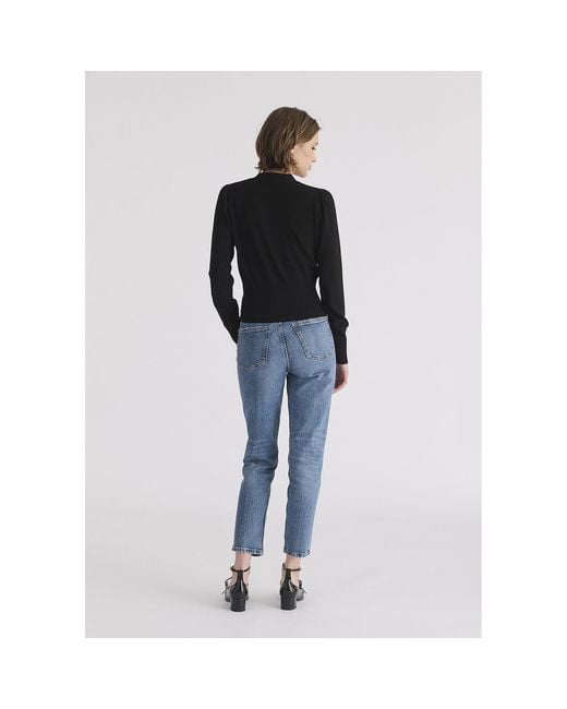 Paisie Black Long Sleeve Knitted Button Wrap Top