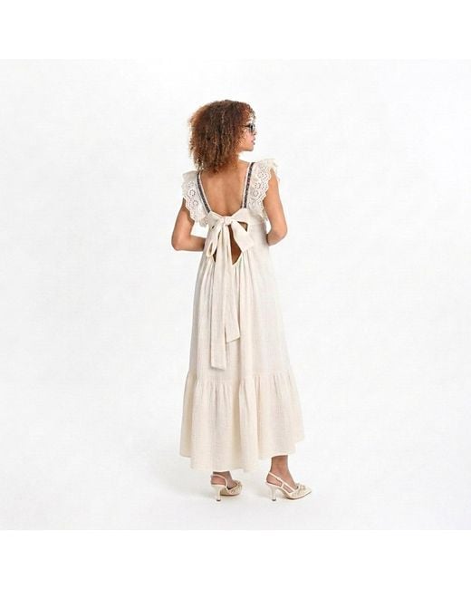 Lalipop Design Natural Neutrals Soft Cream Muslin Ruffled Sleeve Midi Dress