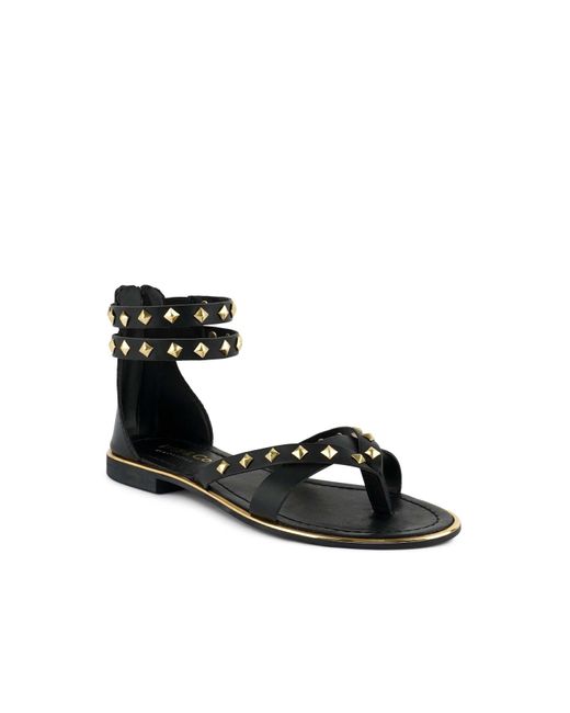 Rag & Co Black Emmeth Studs Embellished Flat Gladiator Sandals