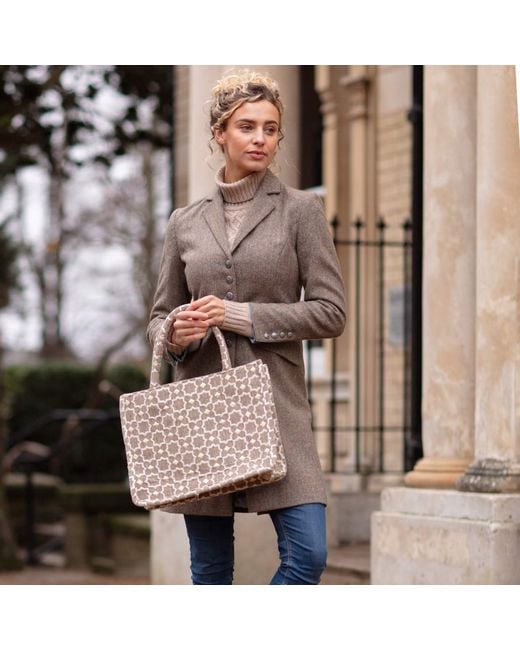 Berber Leather Natural Neutrals Moroccan Geometric Print Fabric Tote Bag