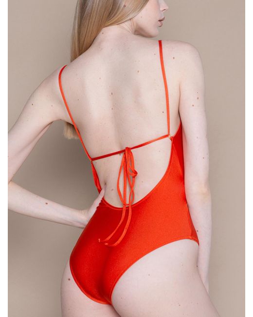 BonBon Lingerie Red Siren Orange Deep Plunge Swimsuit