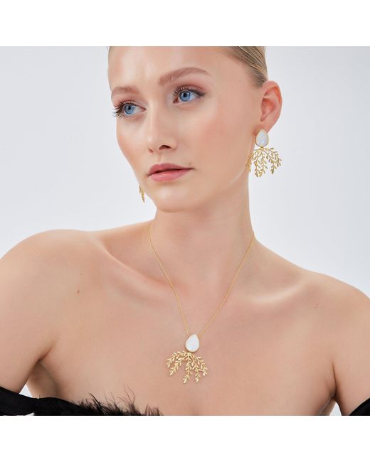Spero London Metallic Mother Of Pearl Branch Sterling Earring & Necklace Set