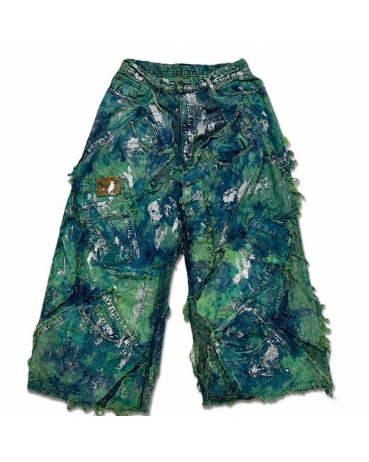 Zasta Studio Blue Wearable Ruins Shredded Wide Leg Colored Denim Pants D