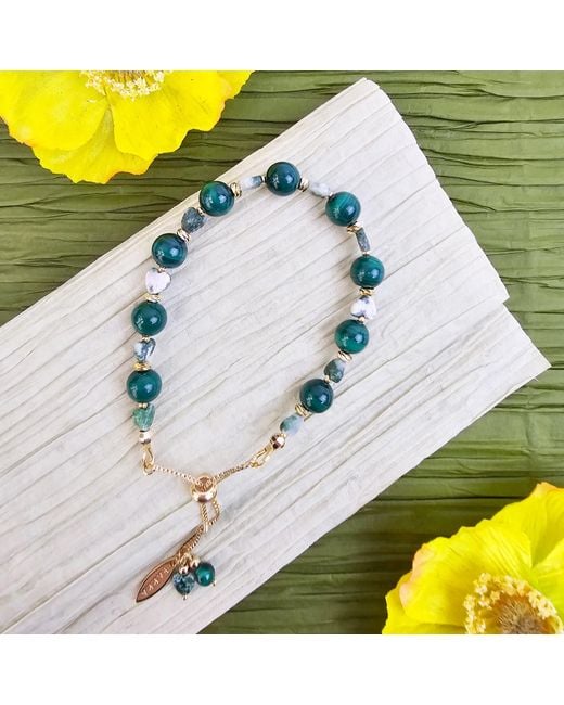 Farra Green Malachite And Heart Agate Adjustable Bracelet