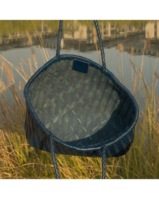 Rimini Blue Zigzag Woven Leather Handbag In Small Size 'carla'
