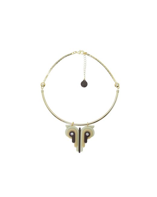Gissa Bicalho Metallic Acrylic Handmade Necklace Choker Butterfly Kahki