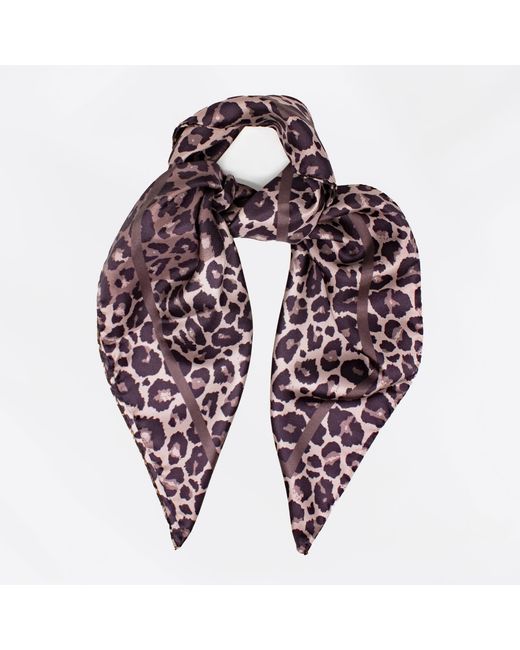 Lamberty Munich Purple Leopard Savannah Italian Mulberry Silk Scarf Taupe