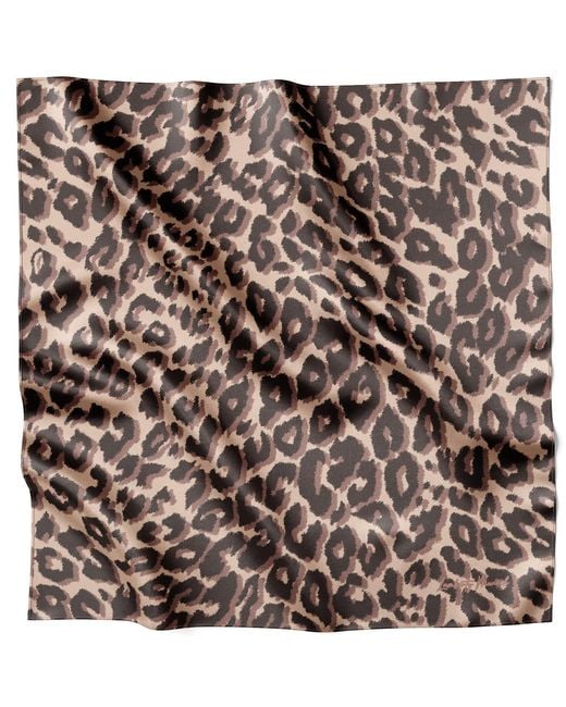 Lamberty Munich Brown Neutrals Smooth Cheetah Italian Mulberry Silk Scarf Dark