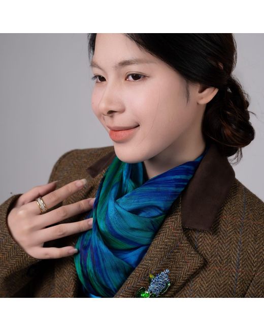 Silk and Bears Blue Emerald Brushstroke Silk Scarf – Hand-Dyed Mulberry Silk Shawl