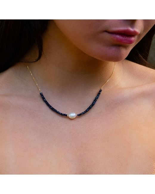 Ebru Jewelry Metallic Timeless Sapphire Pearl Choker Necklace