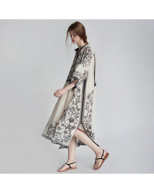 Belsize25 Natural Mughal Empire Series Pure Ramie Print Kaftan Dress