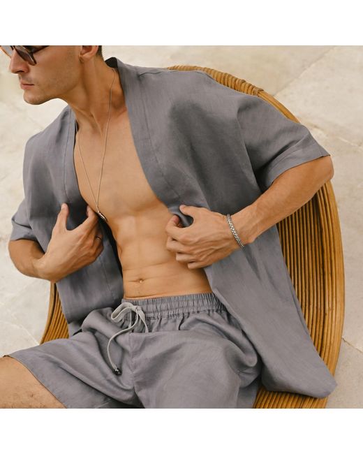 ORIGIN OF HEARTS Gray Inari Titanium Linen Kimono Shirt for men