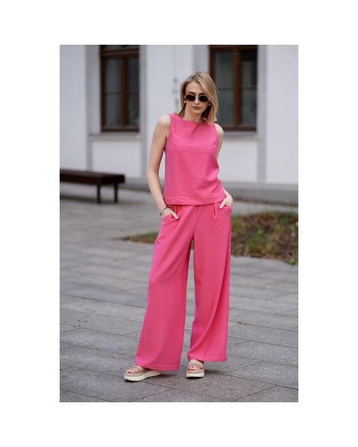 Oh!Zuza Pink Sleeveless Top & Wide-Leg Trousers Set