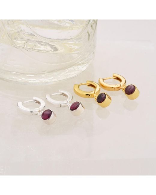 Nellou Jewellery White Gem Hoop Birthstone Earrings January Sterling