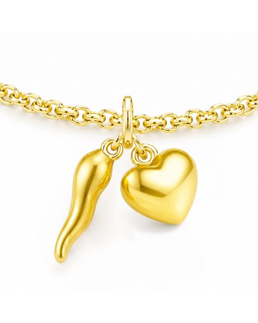 Unaloe Metallic Vermeil Cornicello & Heart Charm Bracelet – Italian Good Luck Jewelry, Handmade Lucky Talisman