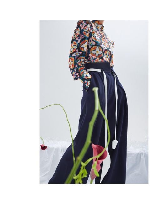 Julia Allert Multicolor Designer Satin Blouse With Bishop Sleeves And Stand Collar – Print
