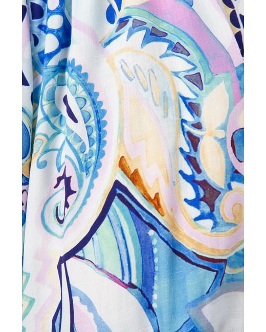 Franchetti Bond Blue Filide Paisley Swirl Ruffle Neck Blouse