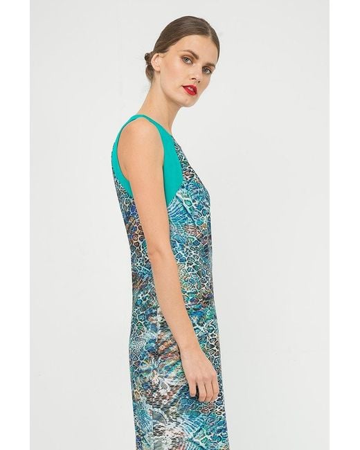 Conquista Blue Sleeveless Print Maxi Dress