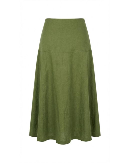 Exquise Green Burnice Buckle Detail Linen Midi Skirt