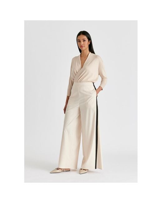 Paisie Natural Neutrals Contrast Trim Wide Leg Trousers
