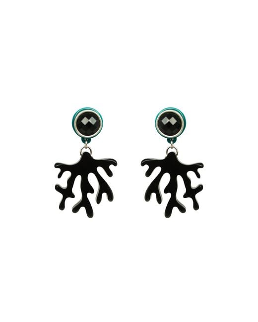 Gissa Bicalho Black Acrylic Handmade Earring Branch Coral Marbled