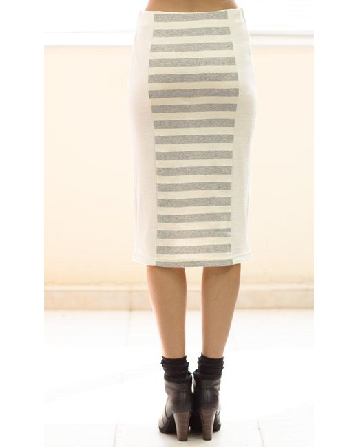 Conquista Gray Ecru & Striped Pencil Skirt