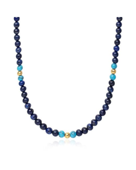 Nialaya Blue Beaded Necklace With Lapis for men