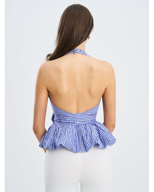 Miss Circle New York Blue Ilene & Checkered Bubble Hem Halter Top