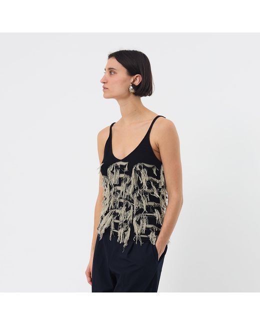 Ccy Currency Black Cotton Fringe Top